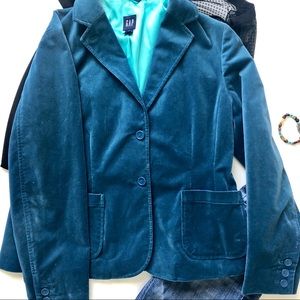 Gap Velvet Blazer in Peacock Blue